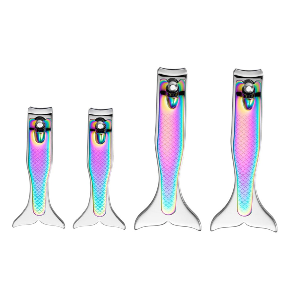 Nail Clipper Set 4pcs Stainless Steel Mermaid Handle for Fingernails Toenails Home and Travel