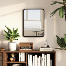 (S) HOMCOM Rectangular Mirror with Metal Frame, Decorative Wall Mirror, Black