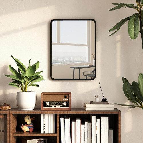 Homcom (S) HOMCOM Rectangular Mirror with Metal Frame, Decorative Wall Mirror, Black
