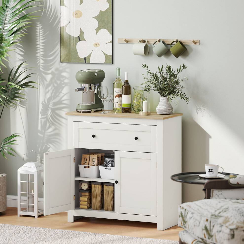 Homcom (White) Sideboard, Kitchen Storage Cabinet W/ Adjustable Shelf, Drawer
