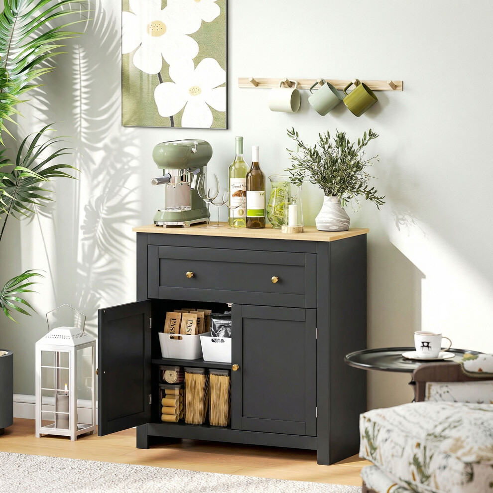 New Homcom (Black) Sideboard, Kitchen Storage Cabinet W/ Adjustable Shelf, Drawer Black