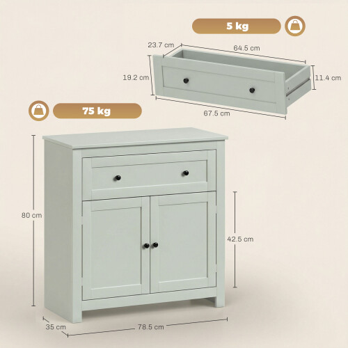Homcom (Green) HOMCOM Sideboard, Kitchen Storage Cabinet w/ Adjustable Shelf, Drawer 2