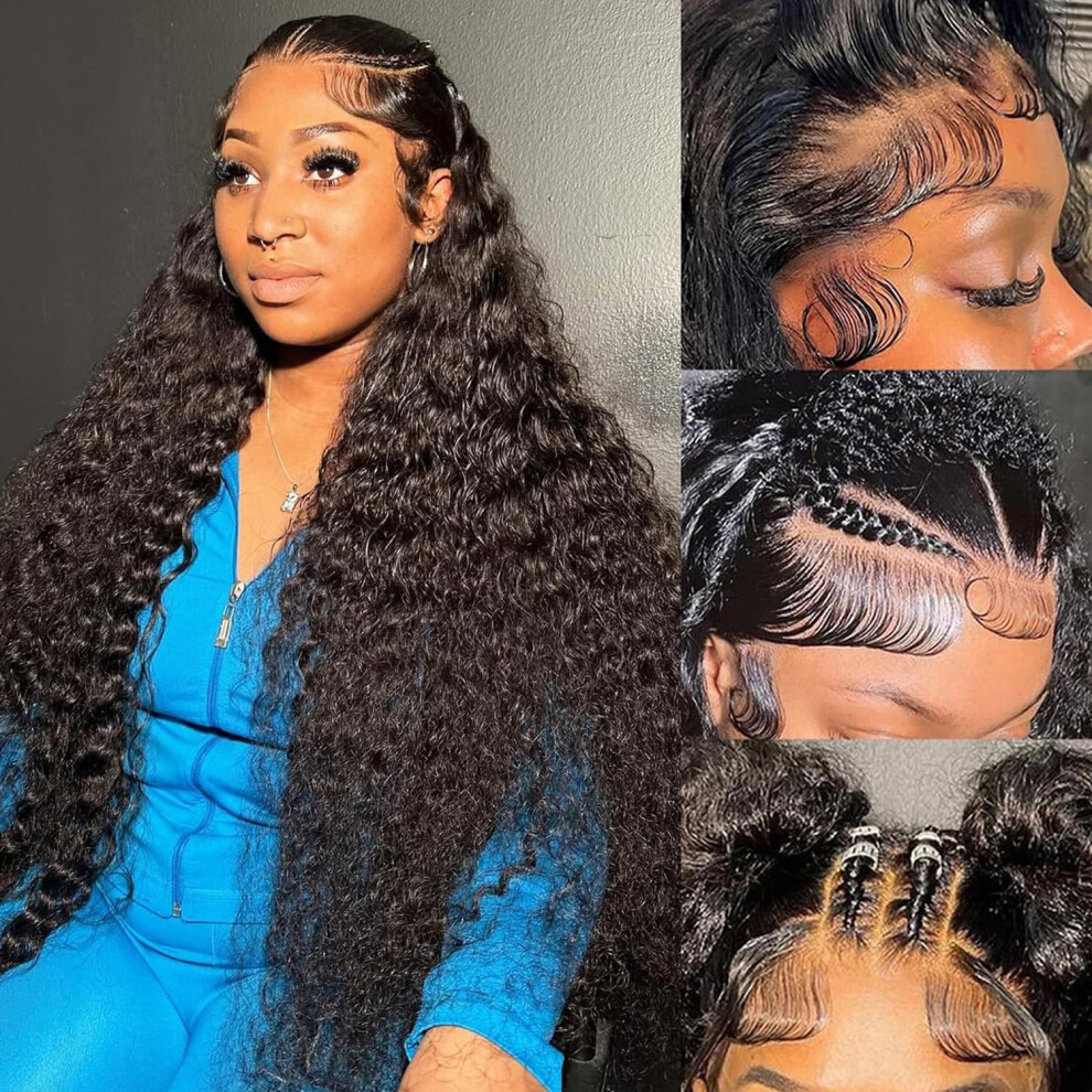 Unisex 24 Inch Deep Wave Lace Front Wig Human Hair 13X6 Lace Frontal Wigs Brazilian Virgin Hair
