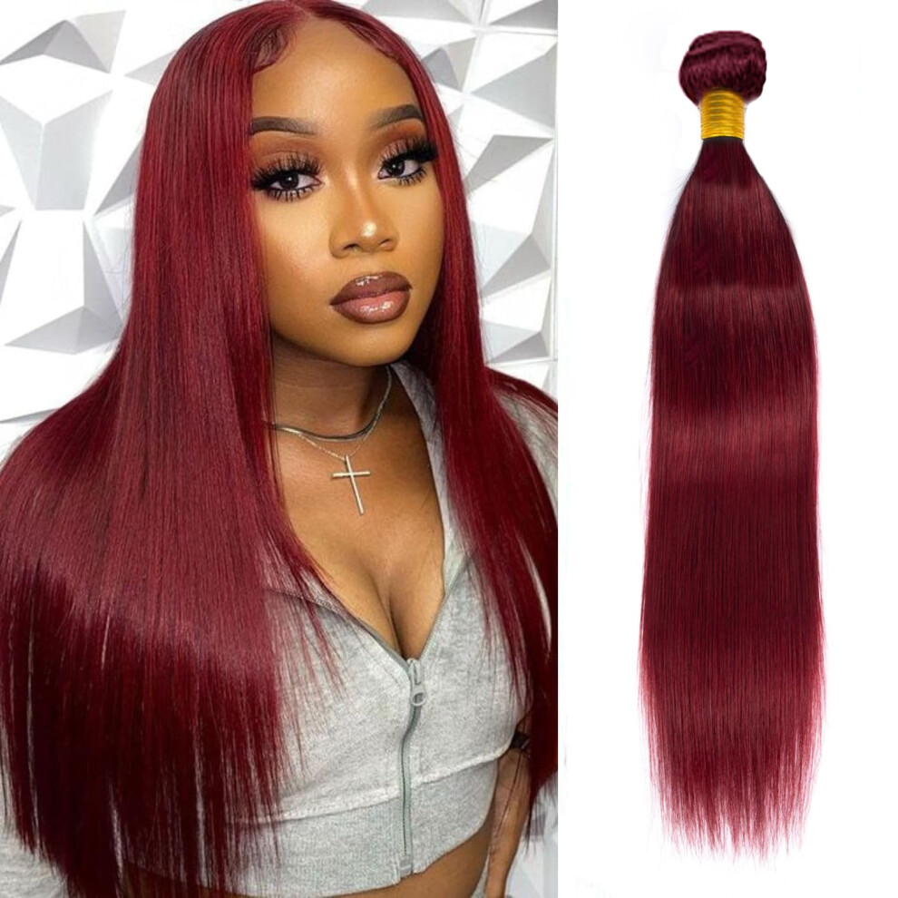 Unisex Red Brazilian Virgin Hair Bundles 99J Burgundy Straight Human Hair Extensions 18 Inch Double Weft