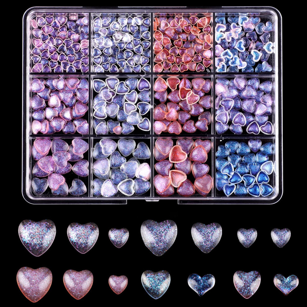 Light/Pink Heart Nail Art Rhinestones Set, 600Pcs Multishape Gems With Tweezer For Nails And Crafts