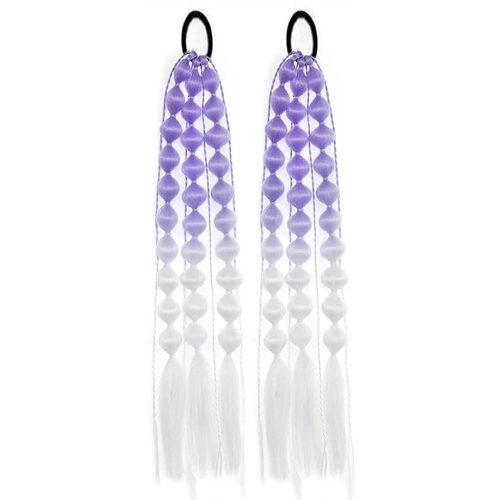 2Pcs Colorful Bubble Braid Ponytail Hair Extension Light Purple White for Festivals and Parties