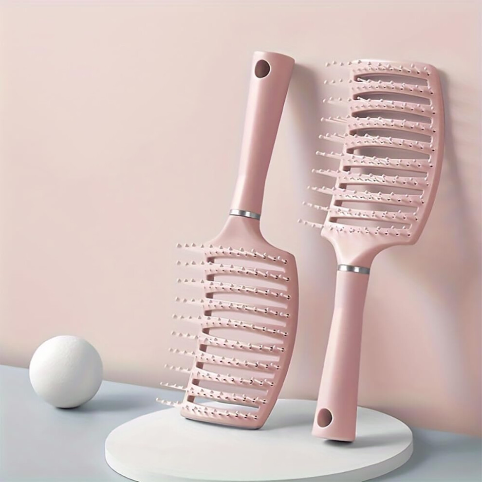 Pink Curved Vented Hair Brush For Fast Blow Drying And Detangling Wet Or Dry Hair