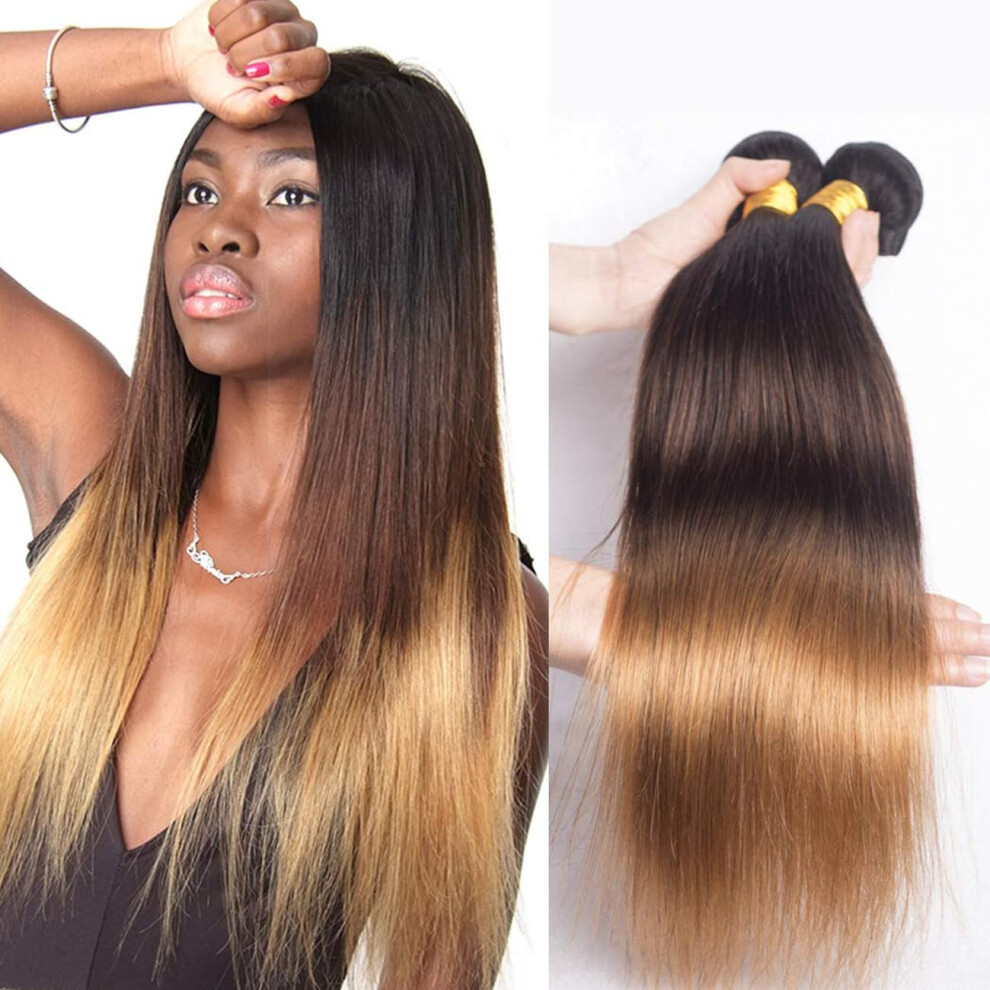 Brazilian Virgin Human Hair Extensions Ombre Blonde Straight Bundle 8 Inch T1B/4/27