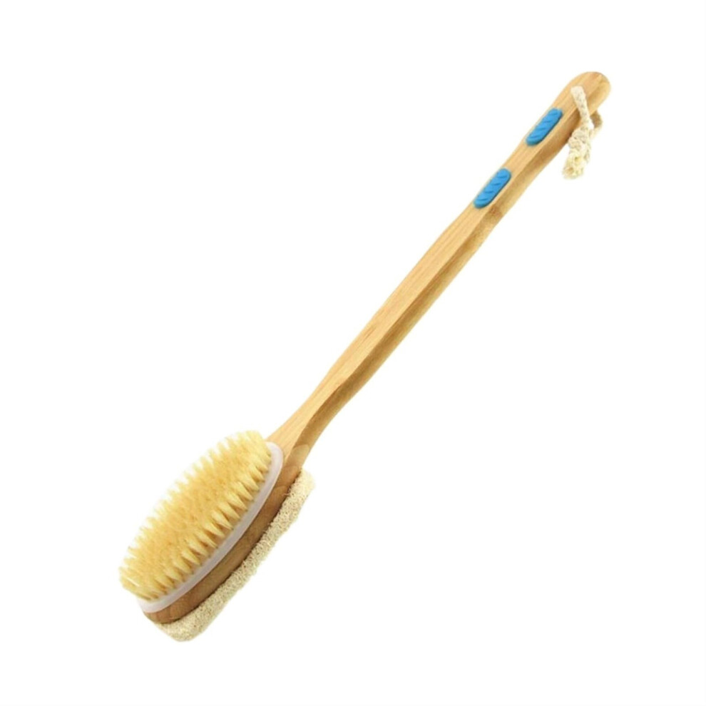 Bath Body Brush Long Handle Bamboo Back Scrubber DualSided Shower Brush for Deep Exfoliation