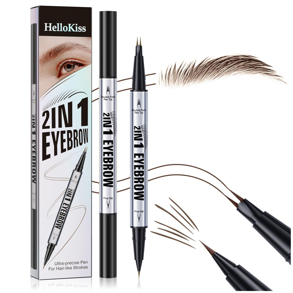 Eyebrow Pencil Waterproof Microblading Dual Ended Smudge Proof Long Lasting Brow Pen Dark Brown