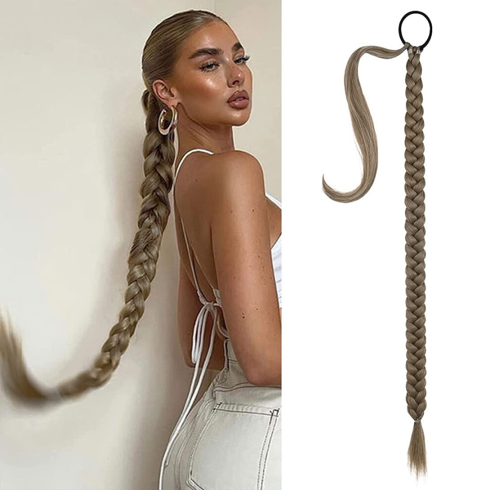 Unisex Ponytail Hair Extension Long Sleek Braided Wraparound Heat Resistant Synthetic Hairpiece 8#