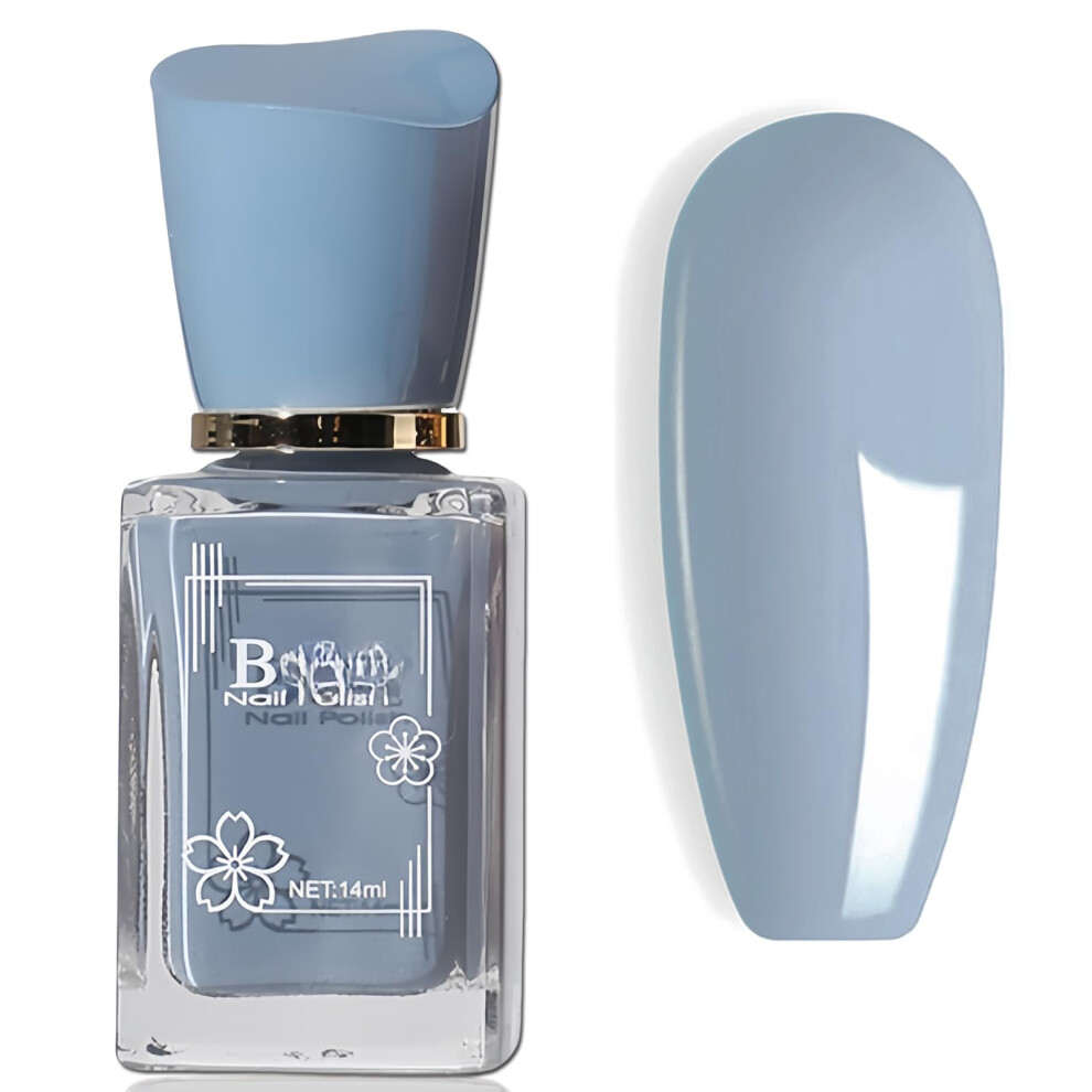 Blue Nail Polish Quick Dry Vegan Formula, Long Lasting Glossy Blue Gray 14ml No UV Needed