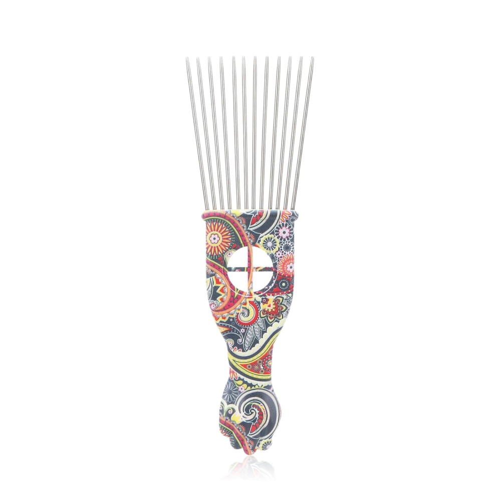 Stainless Steel Afro Pick Hair Comb for Curly Thick Hair, Ergonomic Grip and Effortless Detangling