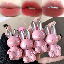3 Colors Matte Liquid Lipstick Set with Cute Rabbit Lip Gloss Keychain, LongLasting Full Coverage