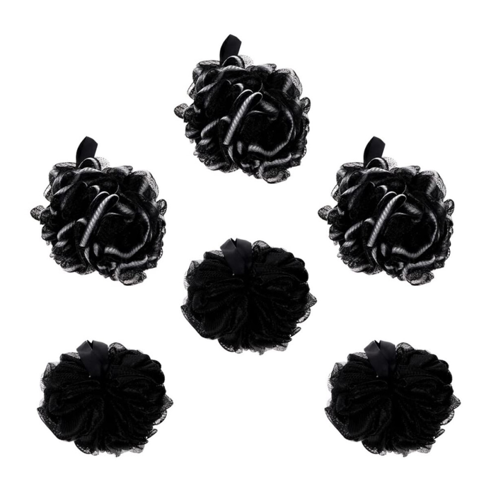 Bath Loofah and Shower Sponge Set, Bamboo Charcoal, Gentle Exfoliation, Deep Cleansing, 6pcs