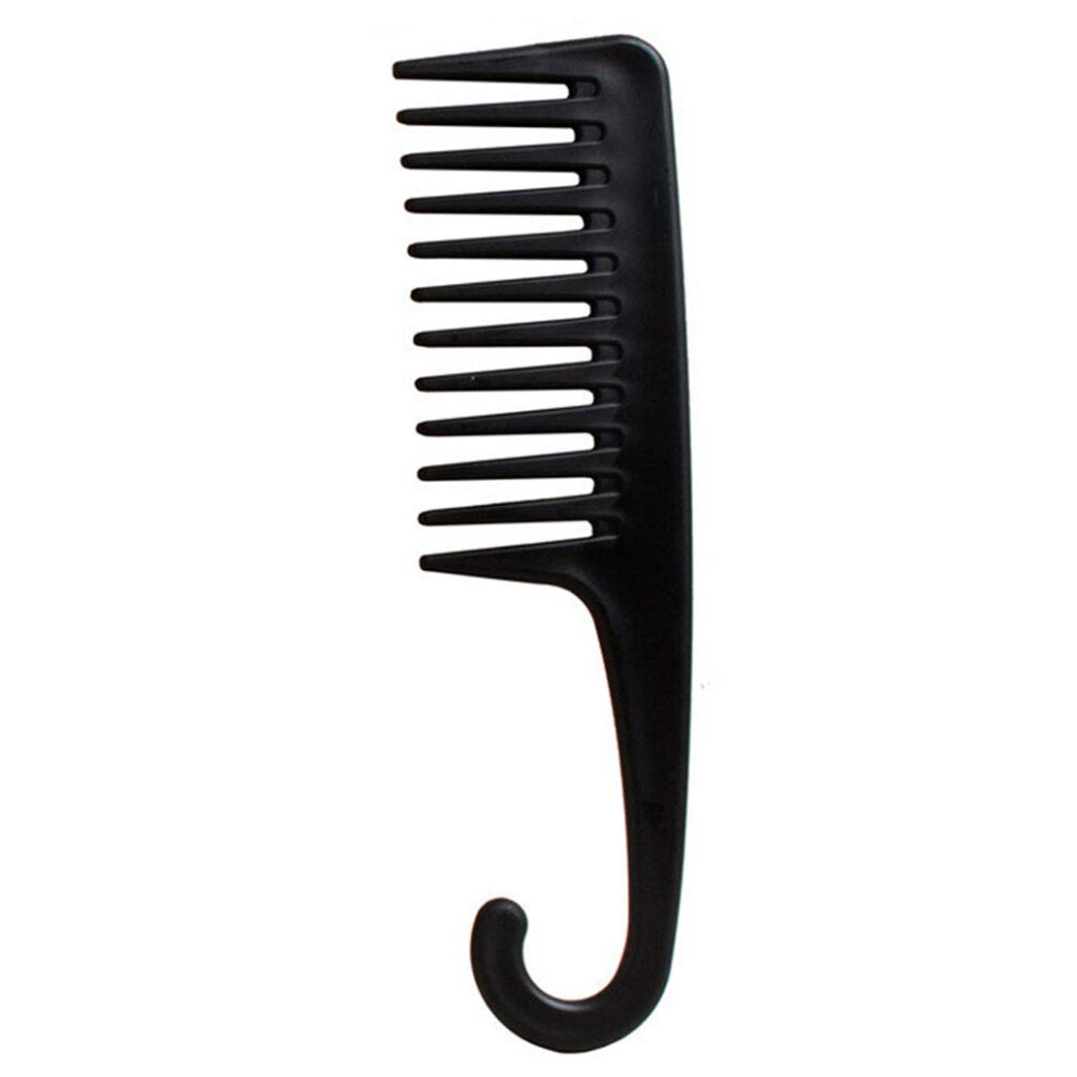 Unisex Black Wide Tooth Detangling Comb For Curly Wet Or Dry Long Hair With Ergonomic Grip And Builtin Hook,