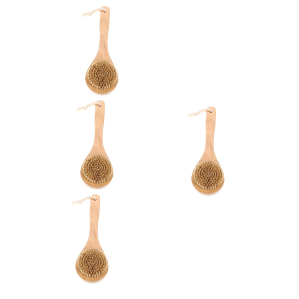 Shower Brush with Wooden Handle, Soft Bristle Body Scrubber for Gentle Exfoliation and Back Cleansing
