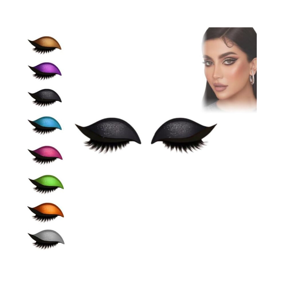Black 3In1 Eyeshadow Stickers With False Eyelash Strips, Reusable Waterproof Onestep Eye Makeup (Black)