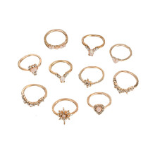 Lagenlook-Ringe für Damen im Boho-Vintage-Stil, Statement-Knöchelringe mit Kristallen, stapelbar, vergoldet, Retro-Ästhetik, trendige Accessoires,