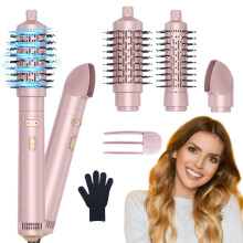 3 in 1 Rotating Hot Air Brush Hair Dryer with Interchangeable Dual Heads and Ceramic Heat Protection