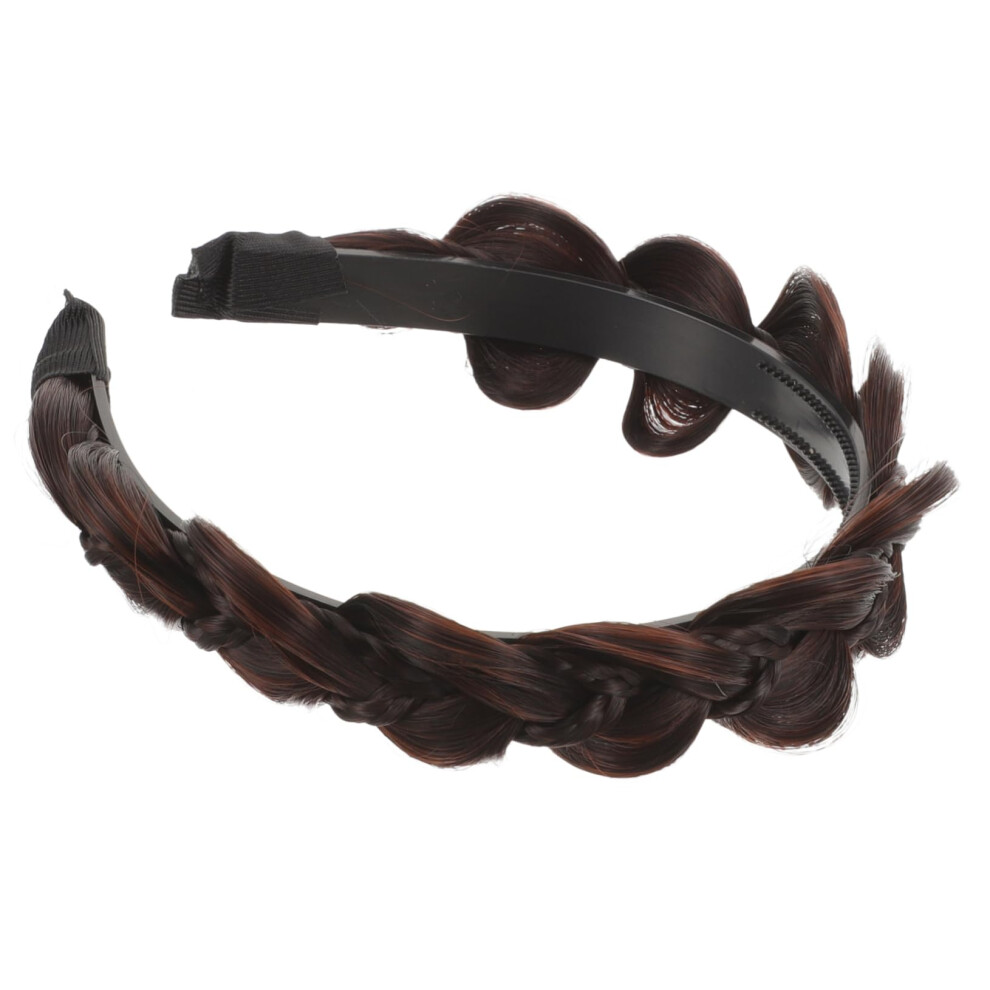 Unisex Brown Headband Wig For Women With Braided Hair Band, Synthetic Braid, Secure Hold, Allseason Style