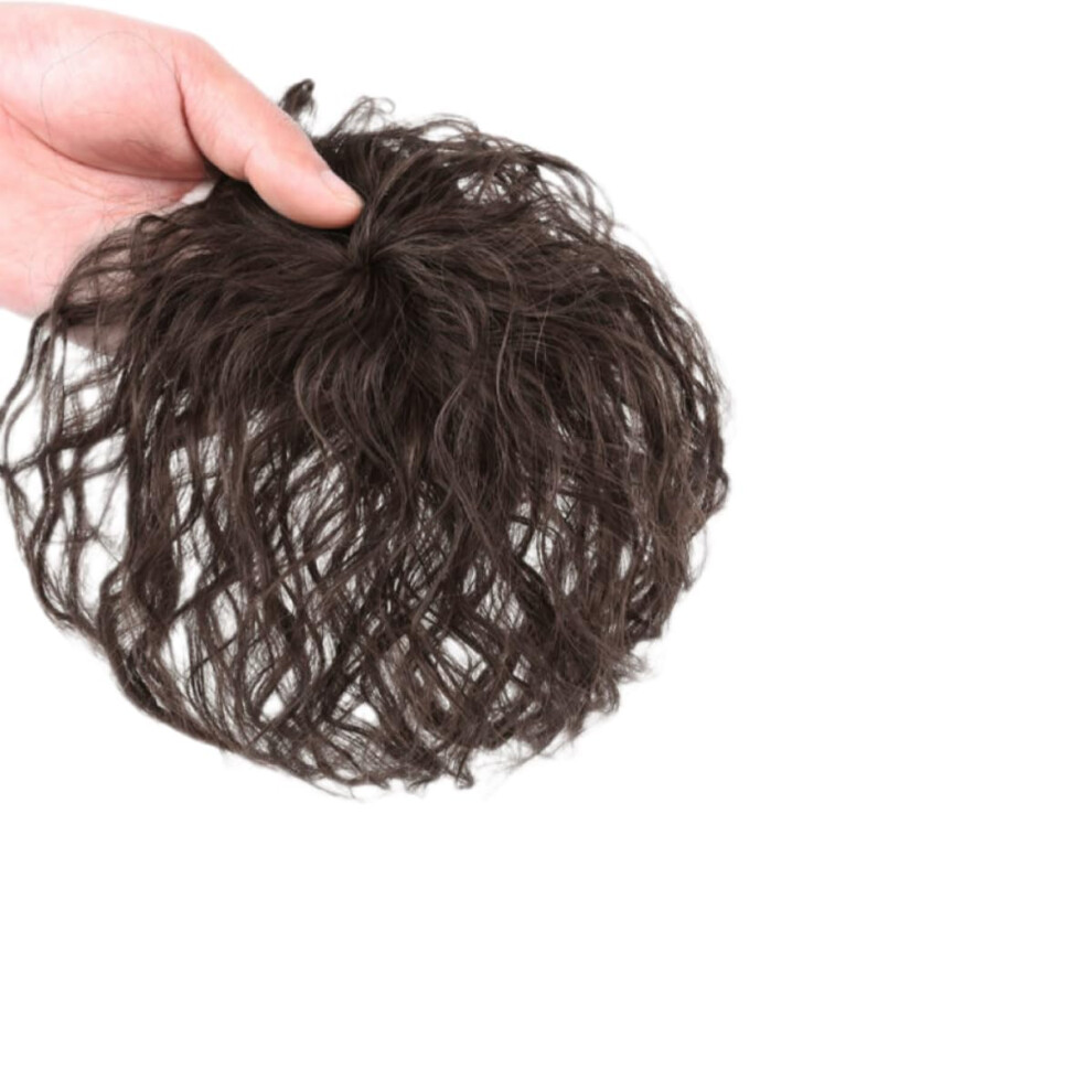Unisex Brown Curly Hair Topper With Seamless Clipin Wiglet For Women, Fluffy Volume For Thinning Crown