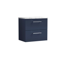 Balterley Level 600mm Wall Hung 2 Drawer Vanity Unit & Laminate Worktop Stylish Compact Bathroom Storage Midnight Blue