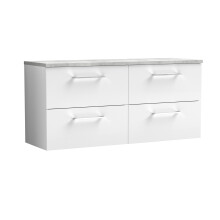 Balterley Level 1200mm Wall Hung 4 Drawer Vanity Unit & Laminate Worktop for Spacious Contemporary Bathroom Storage - Gloss White