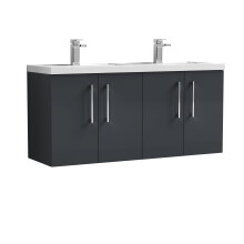 Balterley Level 1205mm Wall Hung 4 Door Vanity Unit & Double Polymarble Basin for Modern Bathroom Storage - Dark Grey