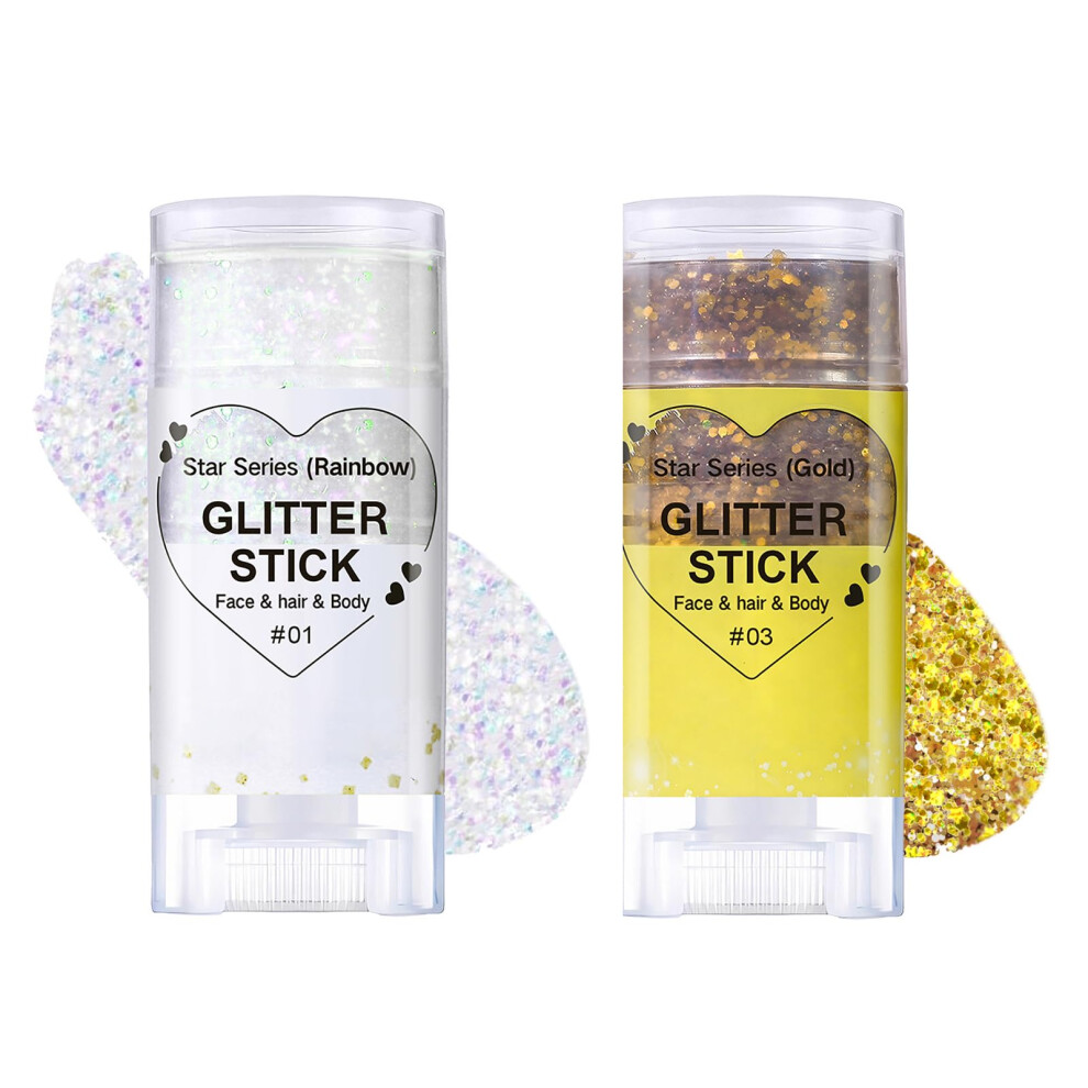 Glitter Stick for Face Hair and Body, Mermaid Sequins, 6 Colors LongLasting Festival Makeup