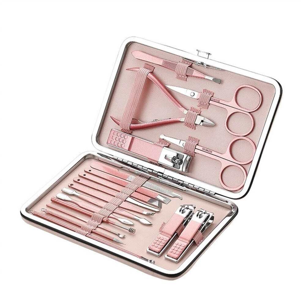 Manicure Set 18 Piece Stainless Steel Nail Clippers Kit with Rose Gold Finish for Complete Nail Care