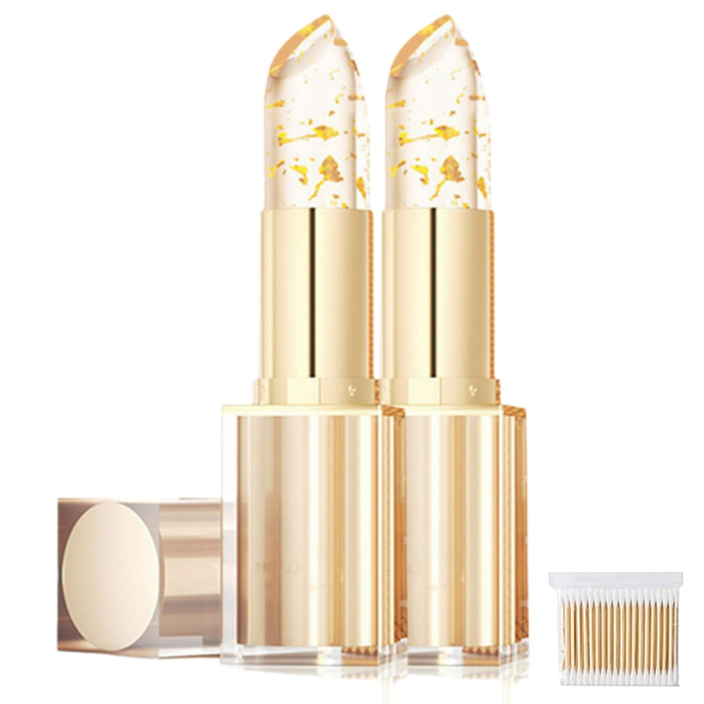 Gold Color Changing Lipstick With Flakes, Ph Adaptive Long Lasting Transferproof Lipstick 2Pcs