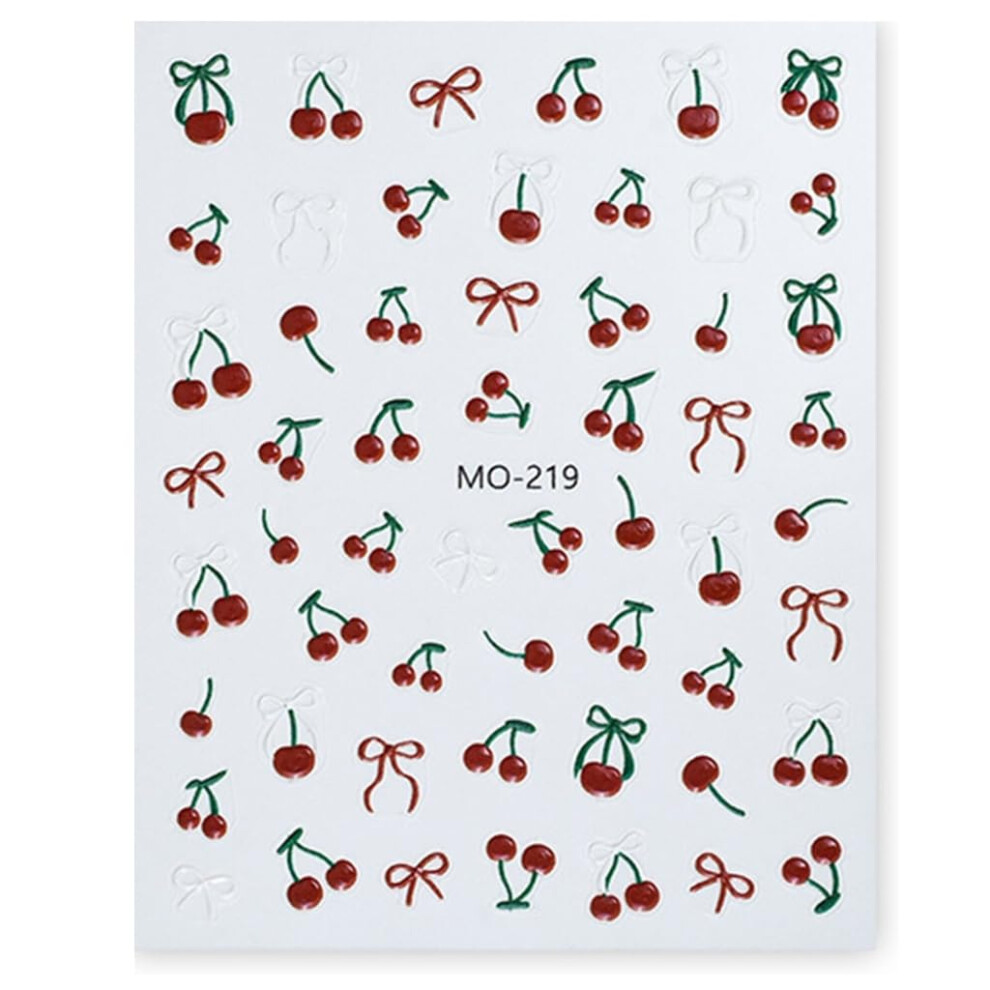 3D Cherry Fruit Nail Art Stickers Easy Apply and Remove Cute Fruit Nail Decals for Manicure