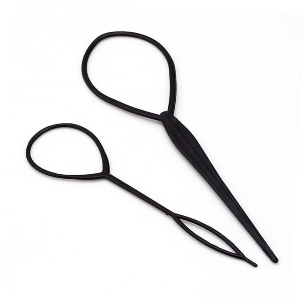 Unisex Black 2Pcs Hair Styling Tool Bun Maker Set, Elastic Loop For Updos And Braids,