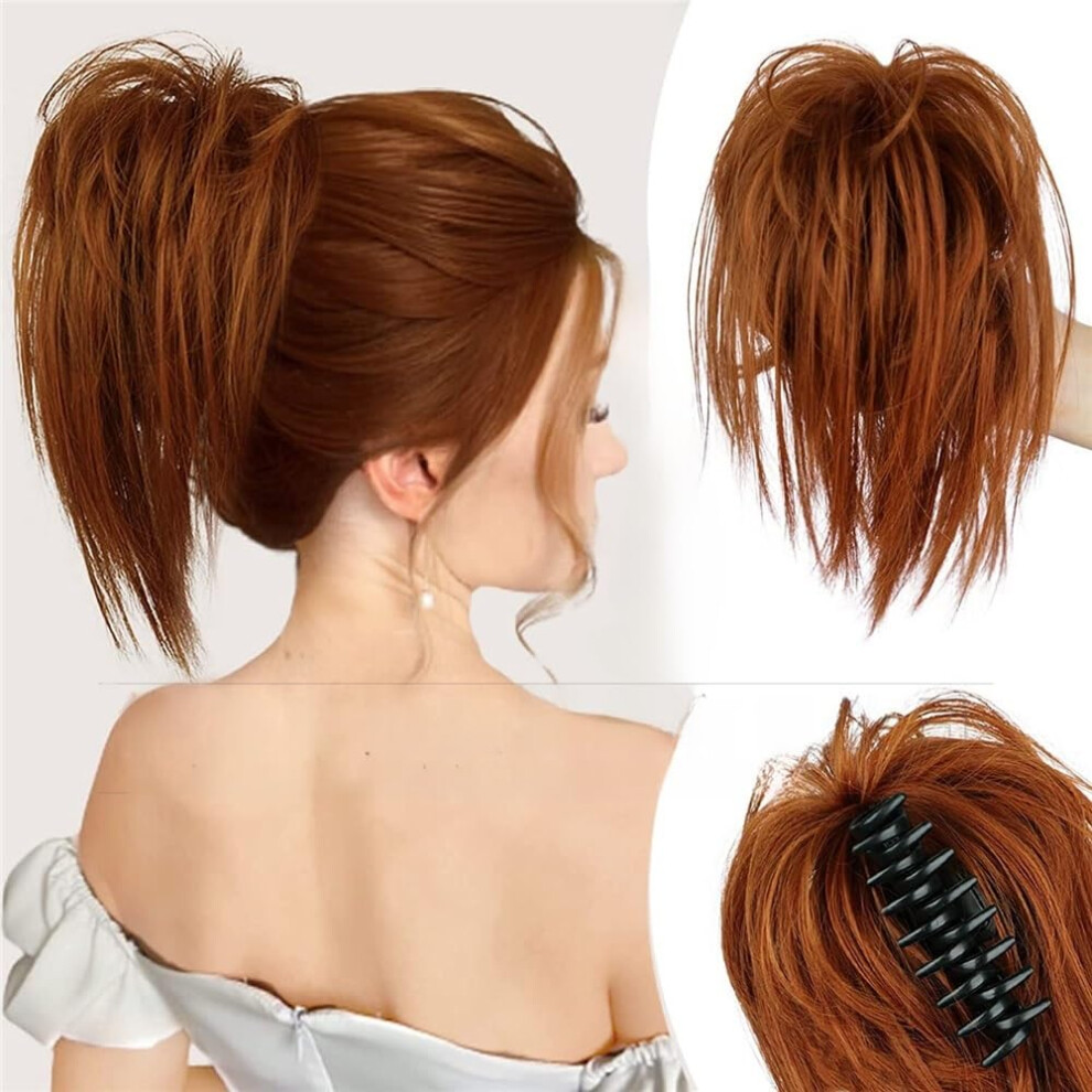 Unisex Brown Synthetic Hair Bun Extension With Secure Wig Clip Volumizing 12Inch Fluffy Style