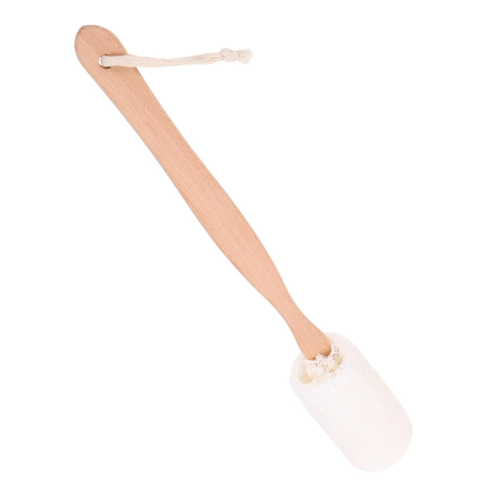 Loofah Bath Brush with Long Wooden Handle for Deep Skin Exfoliation and Circulation Boost