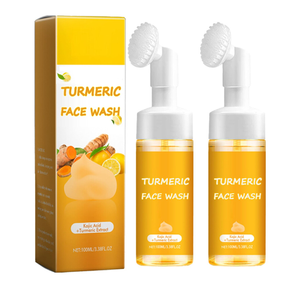 Turmeric Face Wash with Brush, Deep Pore Cleansing Foaming Facial Cleanser Set for All Skin Types