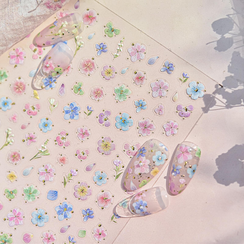 Nail Art Stickers 3D Dried Flower 5D Textured Floral SelfAdhesive Nail Decals for Manicure