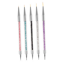 5pcs Nail Art Brush Kit with Double Head Dotting Pen for UV Gel Line Drawing and Patterns
