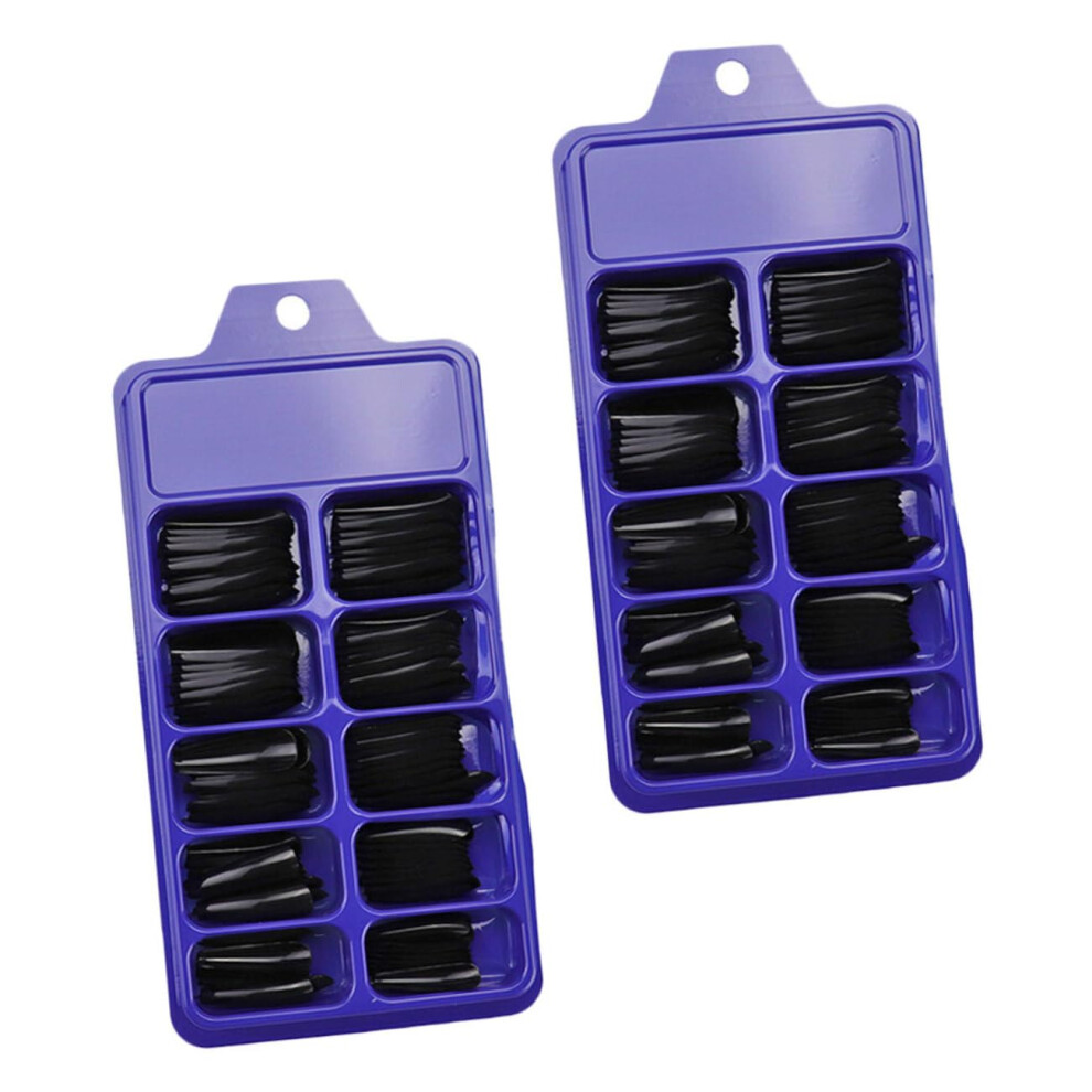 Black 200Pcs Coffin Press On Nails Long Ballerina Fake Nails Full Cover Elegant Shape