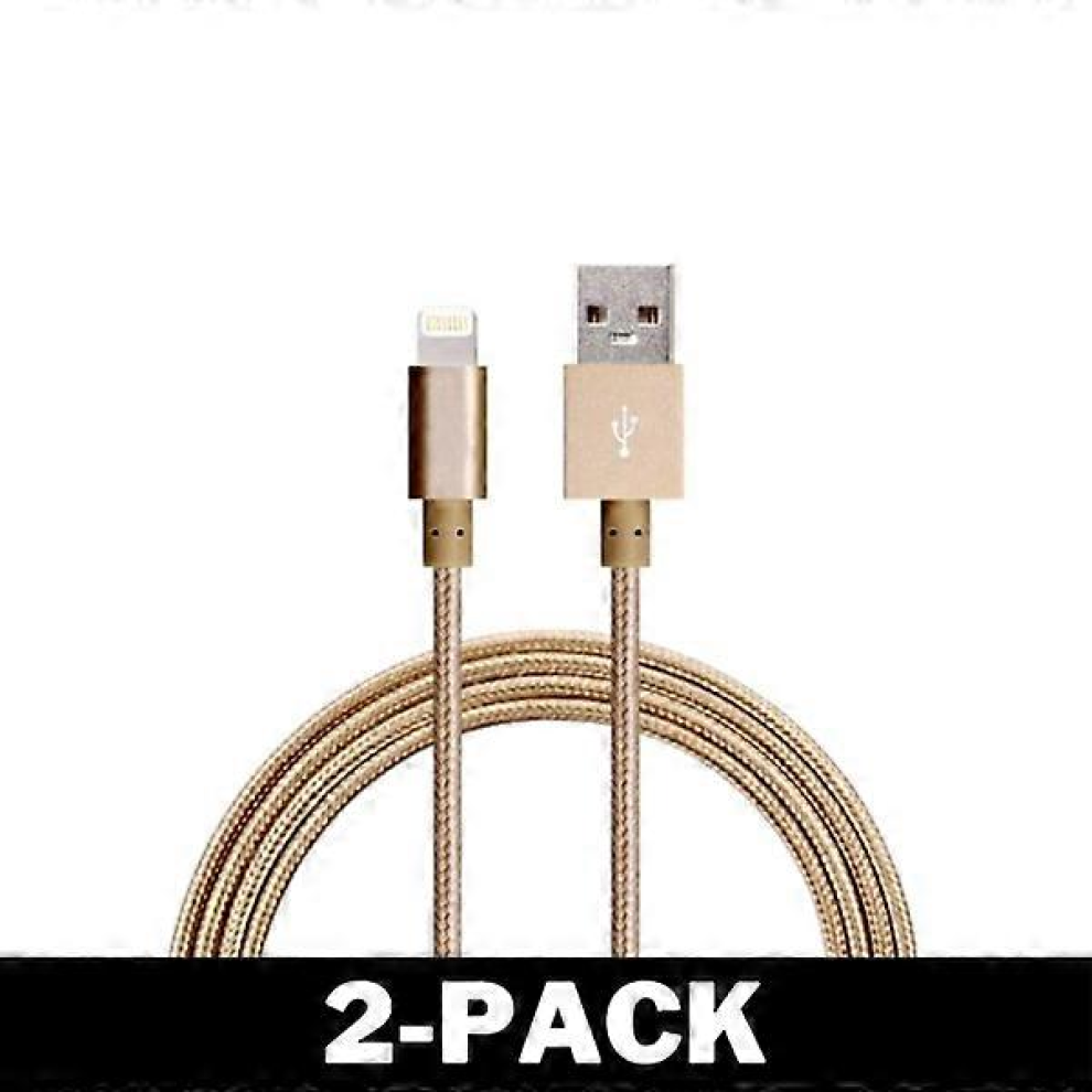 1M Nylon Iphone Charger Cable Quick Charge2-Pack Gold 5996097915615
