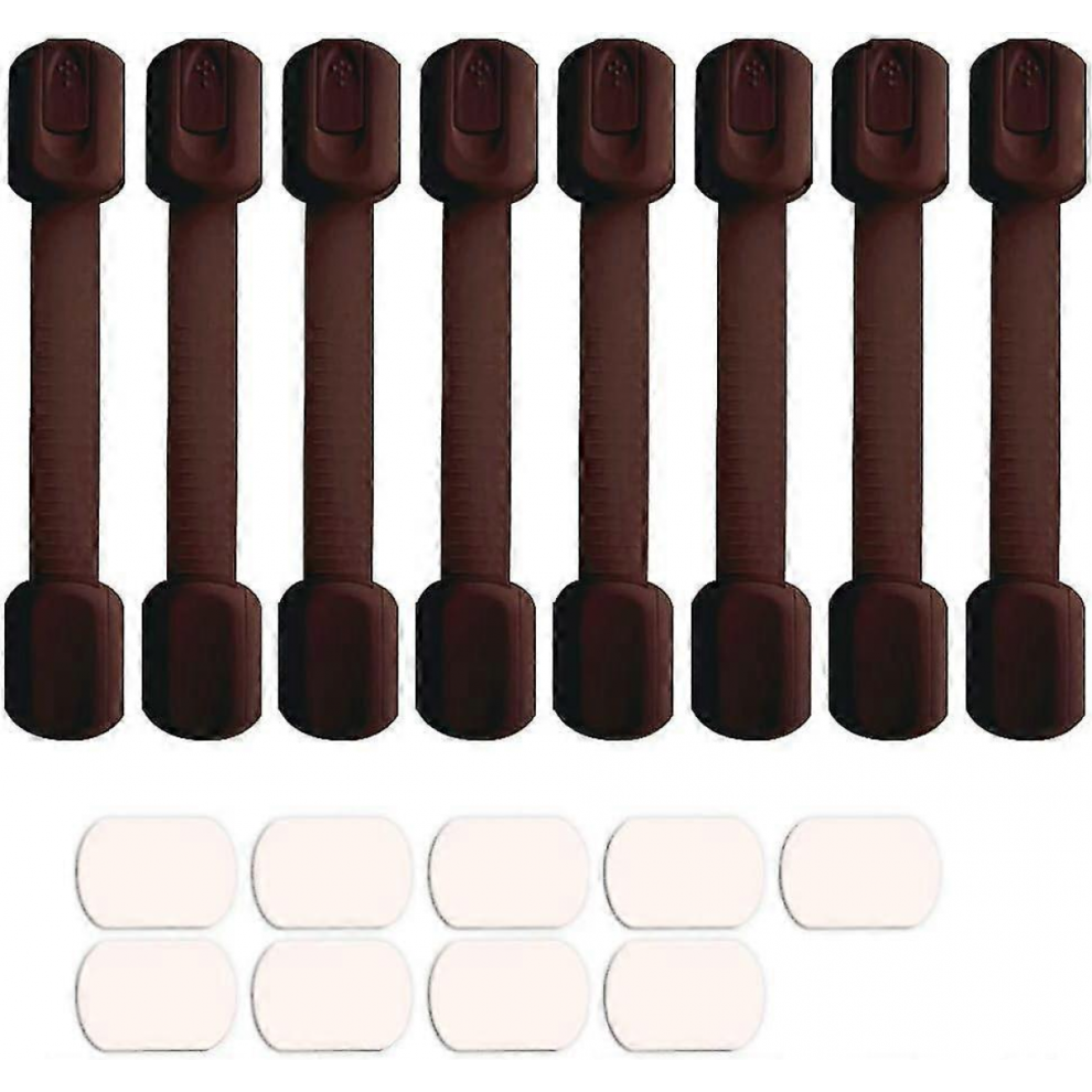 8 Pack Adjustable Child Safety Cabinet Locks For Drawers, Oven, Fridge, Toilet, Closet Brown