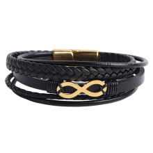 Unisex-Armband aus Leder mit Infinity-Motiv, hypoallergenes geflochtenes Leder mit Edelstahlverschluss, symbolisches Liebesmotiv im Vintage-Stil.