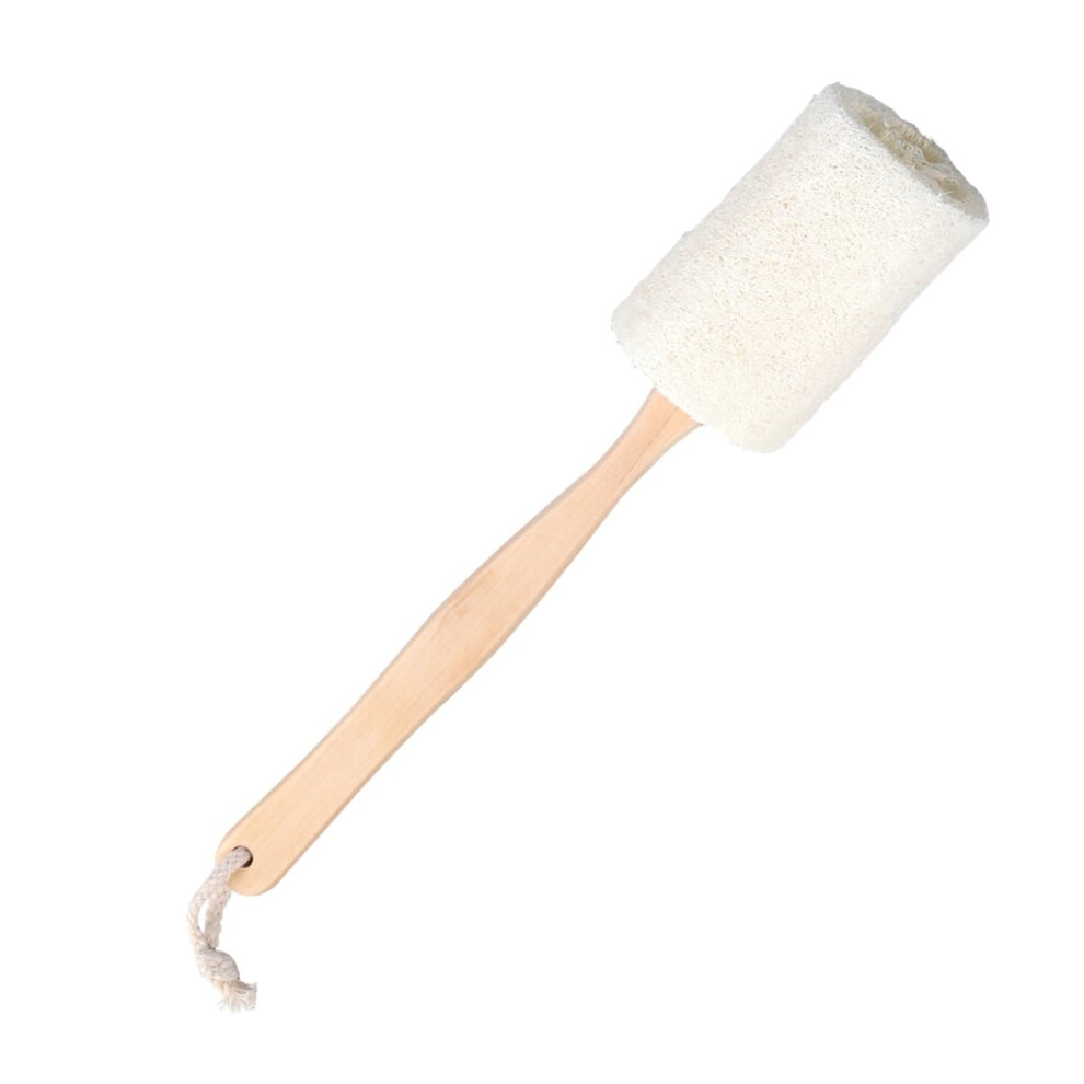 Long Handle Loofah Bath Brush Set with Wooden Back Scrubber for Natural Exfoliating Shower Cleaning
