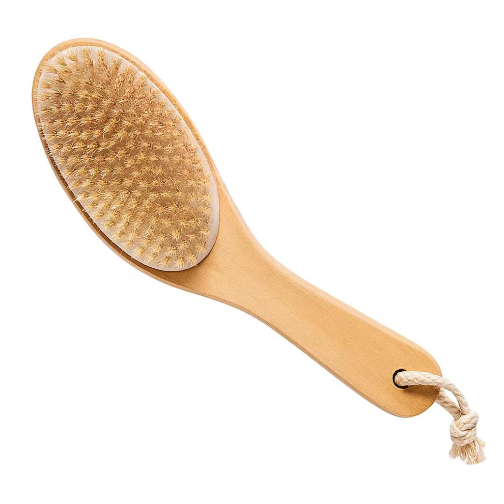 Natural Boar Bristle Dry Body Brush with Wooden Handle for Gentle Exfoliation and Circulation