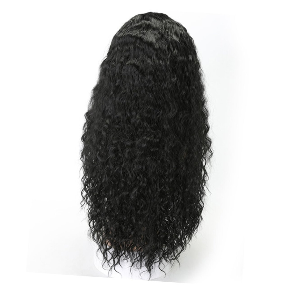 Unisex Black Curly Wig With Natural Voluminous Curls, Heat Resistant Long Wig For Cosplay And Daily Wear