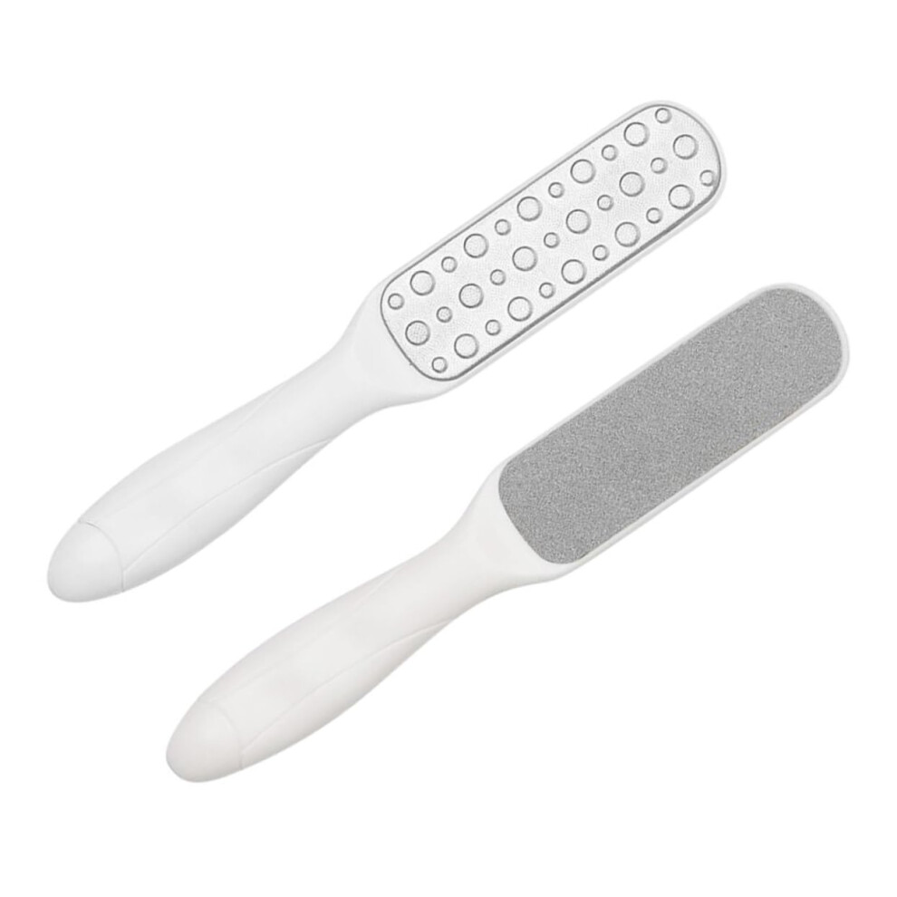 White 2Pcs Stainless Steel Foot File And Callus Remover, Dualsided Pedicure Scrubber With Ergonomic Grip,