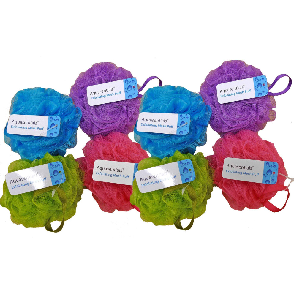 Bath Sponge 8 Pack Mesh Pouf Set, Gentle Exfoliating Texture, Multicolor Shower Loofah