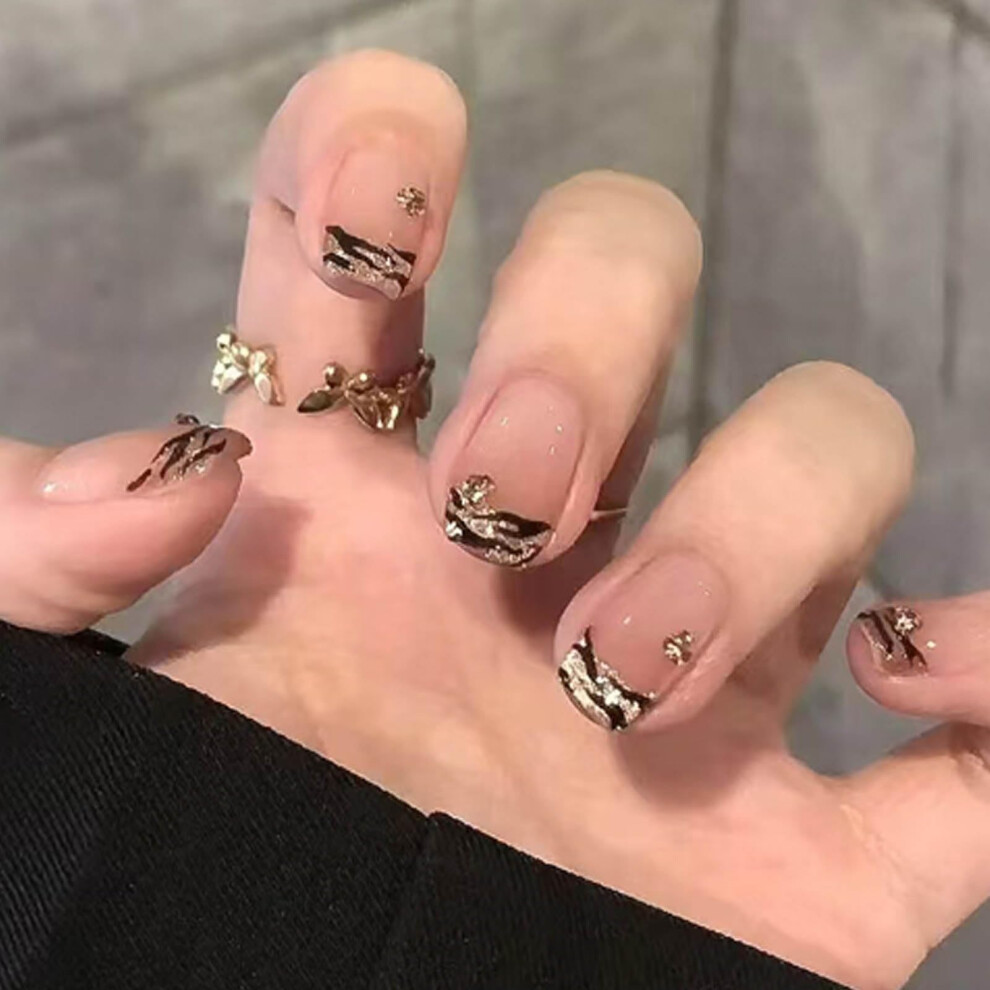 Leopard Print Square Press On Nails Medium Nude Fake Nails for Women SalonStyle 24PCS