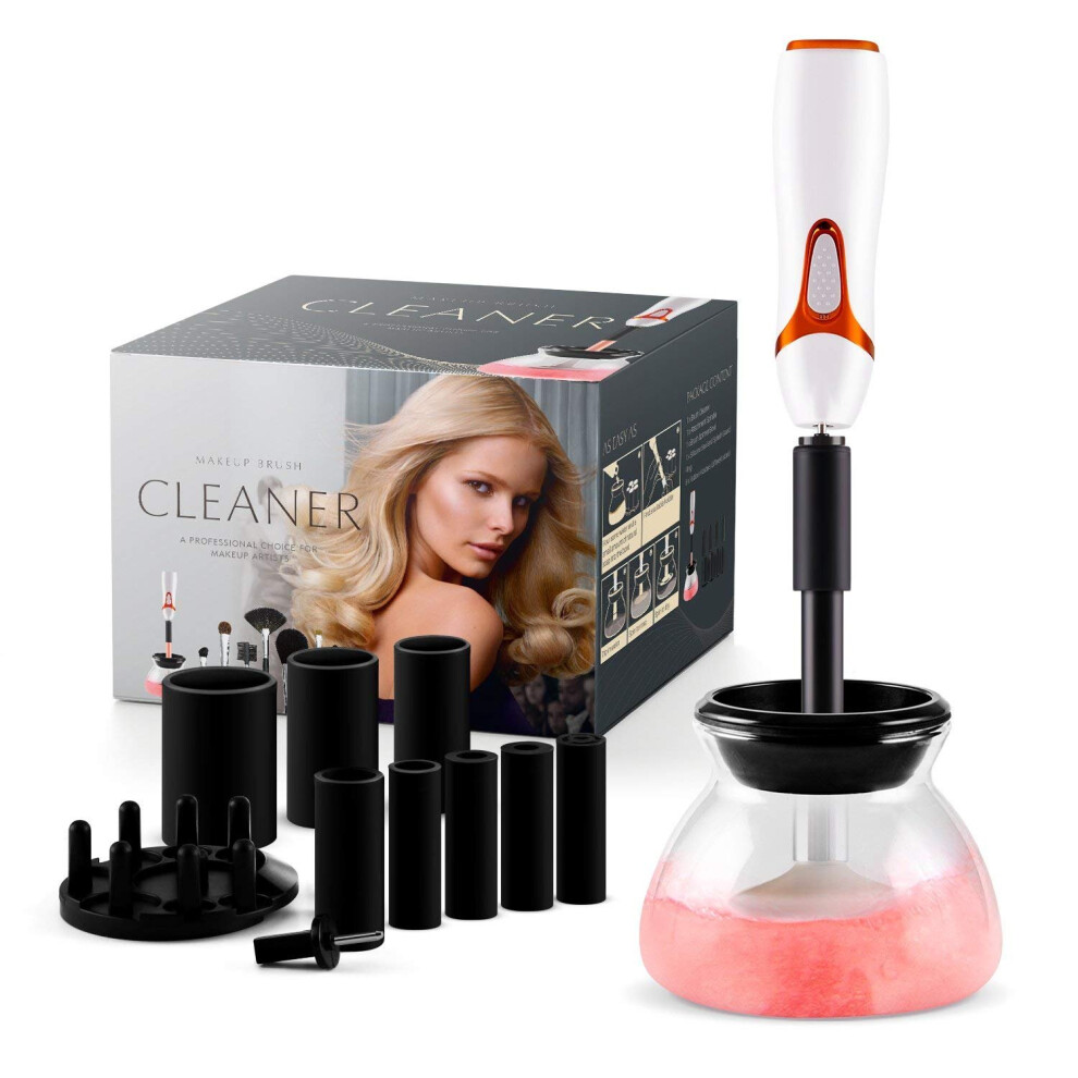 Pink Electric Makeup Brush Cleaner And Dryer With 8 Holders, Fast Wash And Dry, Fits All Brush Sizes,